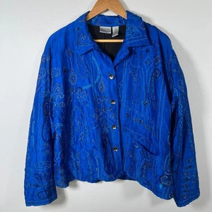 Chaqueta de seda vintage Chicos para mujer L eléctrica azul con cuentas lentejuelas crucero nocturno - Imagen 1 de 12
