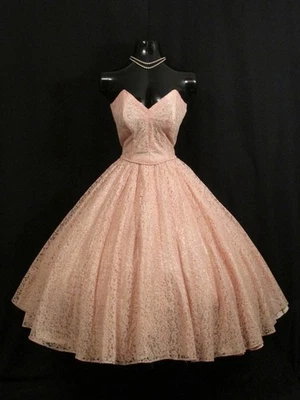 Vestido de novia vintage años 50 sin tirantes ROSA encaje tafetán fiesta graduación S/M Foto 1 de 4
