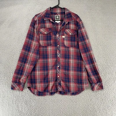 Camisa G-Star RAW Para Hombres XL Rosa Azul Franela a Cuadros Western Landoh Abotonada Foto 1 de 4