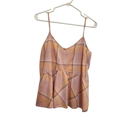 Старый темно-оранжевый клетку без рукавов повседневный пеплум v-образным вырезом шик Майка средний - Изображение 1 из 4