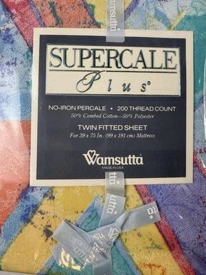Vintage NOS Suppercale Plus Wamsutta Twin Fitted Sheet 90’s Bold Colors - Image 1 of 4