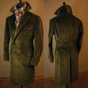 Abrigo largo de pana para hombre doble botonadura formal negocios invierno aire libre abrigo - Imagen 1 de 7