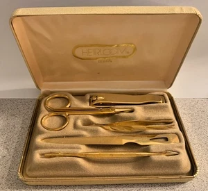 Vintage Heirloom 5-Piece Gold-Toned Stainless Steel MANICURE KIT - Made in USA - Picture 1 of 14
