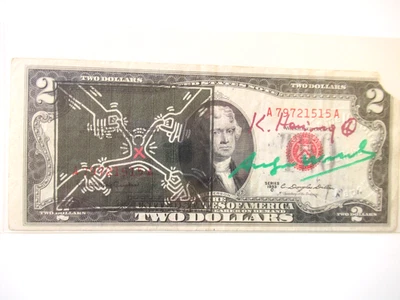 A. WARHOL/K. HARING/J.M. BASQUIAT: 2Dollar 3x ORIGINAL SIGNIERT, AMTL. ST. 1977 - Bild 1 von 4