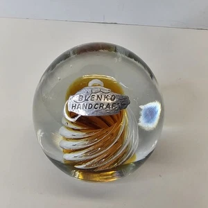 Vintage Blenko Handmade Glass Airtwist Swirl Paperweight Amber Clear MCM 1960's - Picture 1 of 12