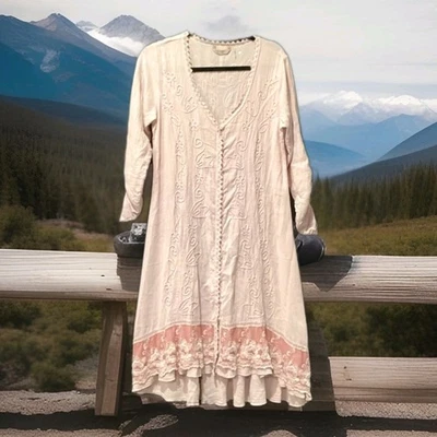 Soft Surroundings Genevieve Size XL Button Down BNWT Embroidered Lace Dusty Rose - Image 1 of 4