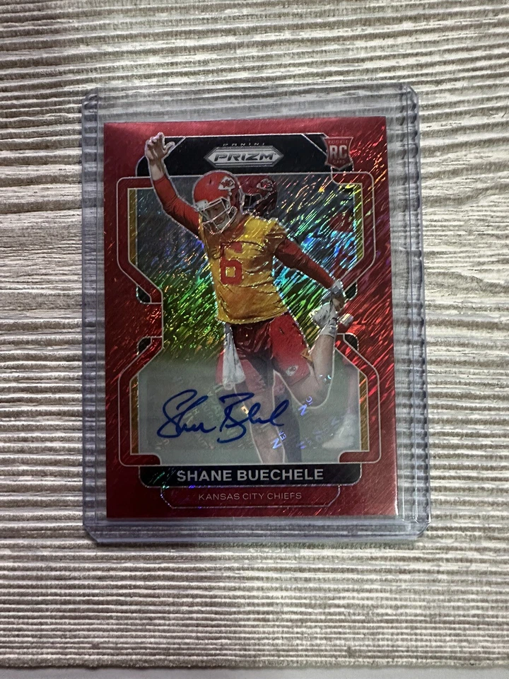 2021 Panini Prizm Shane Buechele Red Shimmer Auto /35 Rookie RC #396 Chiefs - Image 1 of 2
