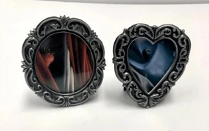 Pewter Picture Frame Set Of 2 Heart & Round Ornate Silver Tone 90’s Vintage - Picture 1 of 10
