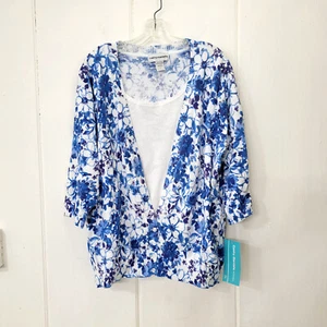 Cathy Daniels Blue Floral Sweater Pullover Top Women's Size 3X NWT - Picture 1 of 6