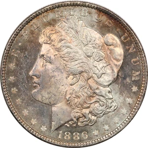 1886 Morgan Silver Dollar $1, Uncirculated BU, Prooflike and Toned - Picture 1 of 4