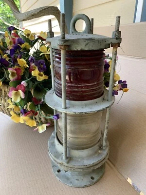 DE COLECCIÓN MUELLE APILAMIENTO LUZ LATÓN BARCO LUZ VIDRIO ROJO MÁSTIL NÁUTICO Foto 1 de 4