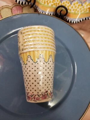 MacKenzie Childs Summer Fete Paper Cups.  8 Cups 9oz-sealed Retired - Image 1 of 3