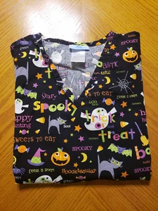 SB Scrubs Sz M Ladies Graphic Halloween V-Neck Short Sleeve Pullover Top - Picture 1 of 3