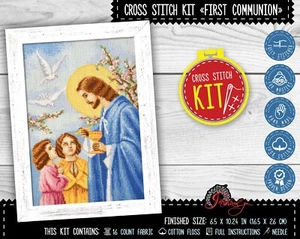 Counted Cross Stitch Kit First Holy Communion Eucharistic Adoration DIY Kit - Picture 1 of 9