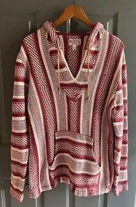Felpa con cappuccio True Religion L rossa panna maglione maglia 100% cotone pullover tasca - Foto 1 di 13