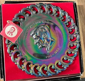 1971 Carnival Amethyst Glass John F. Kennedy Plate By L.E. Smith With Box - Picture 1 of 2