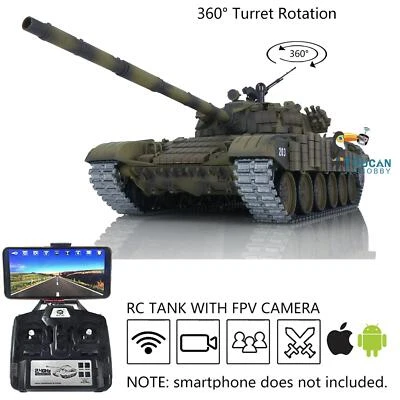Heng Long 1:16 RC IR BB Battle Tank T72 3939 FPV 360°Turret Armor Metal Tracks - Image 1 of 4
