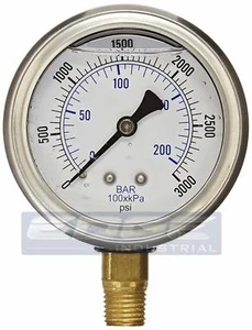 Liquid Filled pressure gauge compressor hydraulic 2.5" FACE 0-3000 lower mt 1/4" - Picture 1 of 4