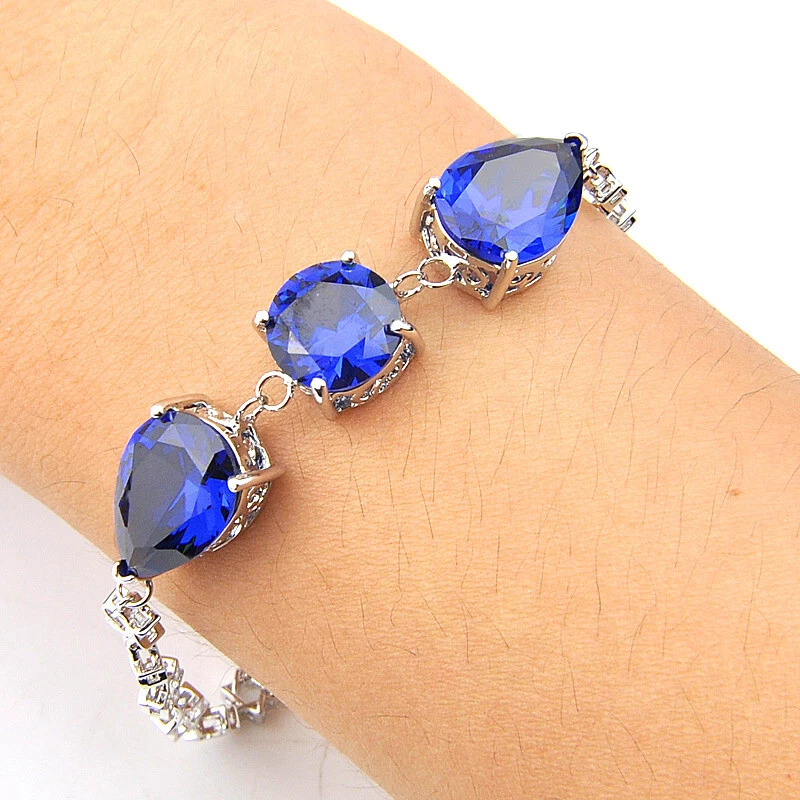 Unique Style Round Teardrop Swiss Blue Topaz Stars Silver Chain Bracelets - Image 1 of 4