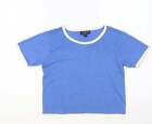 Topshop Womens Blue Polyester Cropped T-Shirt Size 8 Round Neck