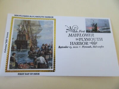 Mayflower In Plymouth Harbor 400th Anniversary 2020 Fdc Sc#5524 Colorano Silk #1 - Image 1 of 2