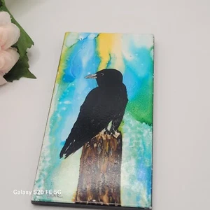 Small Ceramic Tile Hand Painted Crow On Stump Tile 6 x 3 Inch Signed L. Moore - Picture 1 of 11
