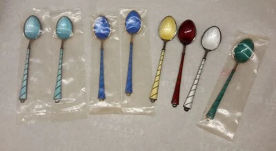 Ela Denmark Guilloche Enamel Colored 3 3/4" Demitasse Spoons - Image 1 of 4