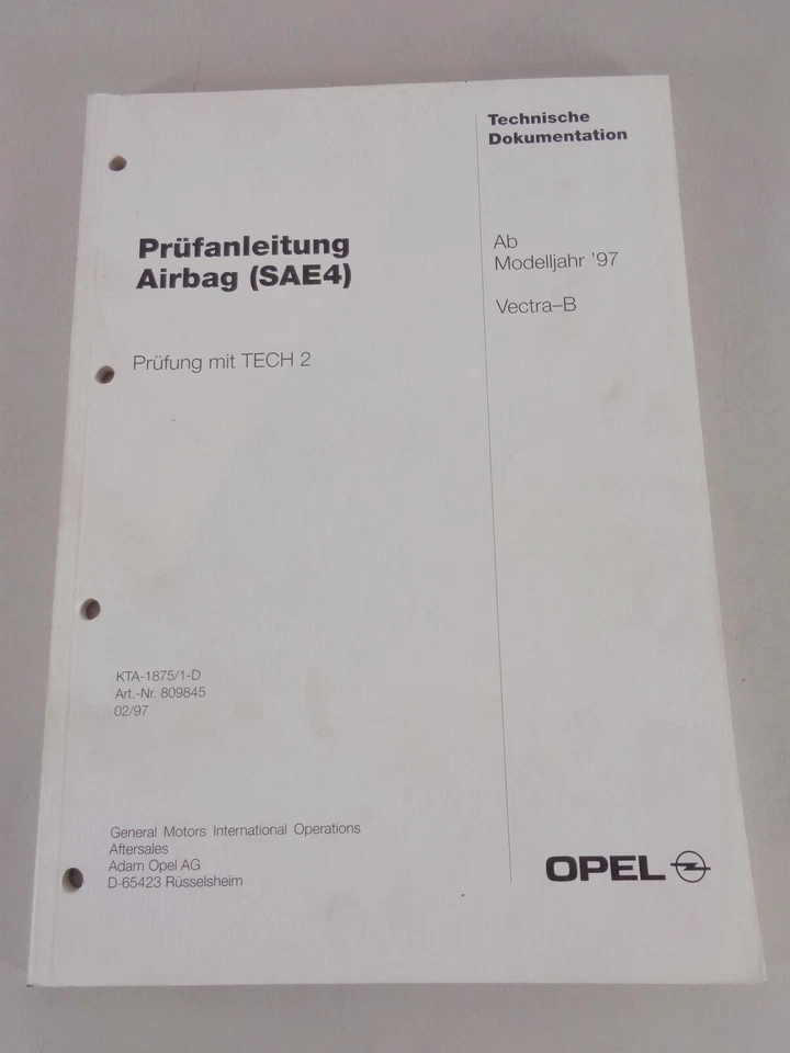 Manual de Taller Instrucciones de Inspección Opel Vectra B Airbag (SAE4) Desde - Imagen 1 de 1