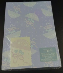 American Greeting Gift Wrapping Paper With Card Purple Shower Umbrella - Picture 1 of 3