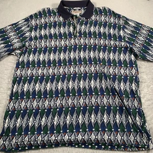Munsingwear Polo Mens Extra Large Blue Green Geometric Cotton Golf Vintage - Picture 1 of 11