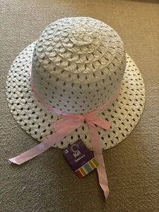 Girls Straw Floppy Hat w/Grommets & Ribbon Sun/Garden Easter Sunday Beach Hat - Picture 1 of 6
