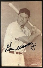 1947-66 GENE WOODLING EXHIBIT SIGNED OVERSIZED CARD PSA/DNA COA