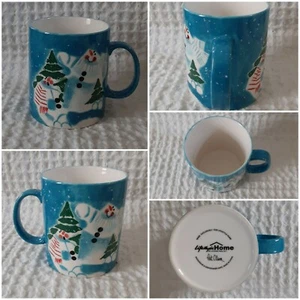 Taza de café Pat Olson muñeco de nieve estilo de vida hogar árbol de Navidad mitón azul blanco - Imagen 1 de 9