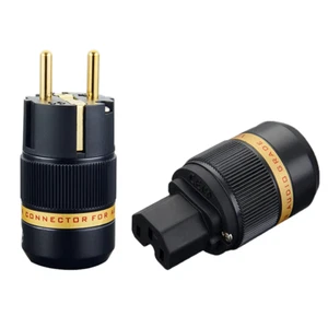 Viborg VE501G + VF501G Schuko Plug, Cold Appliance Plug Pure Copper Gold Plated - Picture 1 of 4