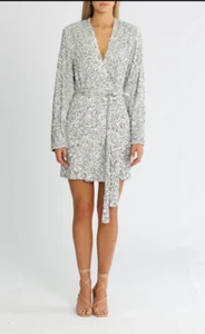 ROTATE BY BIRGER CHRISTENSEN Samantha Silver Dress Size 8 AU RRP 539 WITH DEFECT - Picture 1 of 13