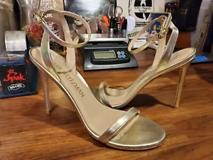 NEU Damengröße 11 B Stuart Weitzman Barelynude Sanda flüssig metallic KOSTENLOSER VERSAND - Bild 1 von 13