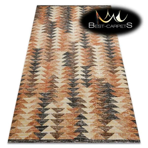 Modern designer outdoor Rug MUNDO geometric triangles orange beige easy clean - Picture 1 of 6
