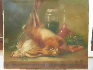 French Painting Still Life with Game, Oil on canvas signed Perrolle - Picture 1 of 10