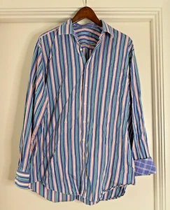 XXL Mens J. MCLAUGHLIN Multicolor Pin Stripe Button Up Cotton Dress Shirt Office - Picture 1 of 8