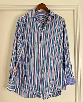 XXL Mens J. MCLAUGHLIN Multicolor Pin Stripe Button Up Cotton Dress Shirt Office - Image 1 of 4