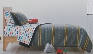 Pillowfort Transit Jersey TWIN Quilt + Sham 2 Pc ~ NEW Gray Yellow White - Picture 1 of 5