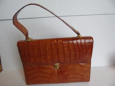Bolso de mano de cocodrilo genuino vintage años 60 herrajes de latón hecho a mano en Florida Foto 1 de 4