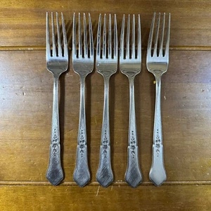 5 gebrauchte Oneida Ashmore Edelstahl Tafelgabeln brüniert - Bild 1 von 7