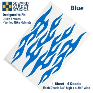 Set of 4 Blue Flame Bike Decals, Retro Fire Bicycle Helmet Stickers Kit #876 - Picture 1 of 3