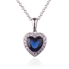 Sparkly Sapphire Blue Heart Pendant Necklace Adjustable Chain Gift Boxed