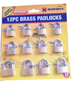 12 x Brass Padlock 3 Different Sizes with 2 Keys 20MM 25MM 30MM NEW - Picture 1 of 13