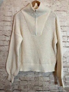SO Sweater Womens XL Quarter Zip Pullover Cream Waffle Knit Soft Mock Neck - Picture 1 of 14