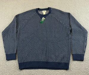 LL Bean Birds Eye Sweater Mens XL Cotton Blend Navy Fisherman 80s Grandpa - Picture 1 of 10