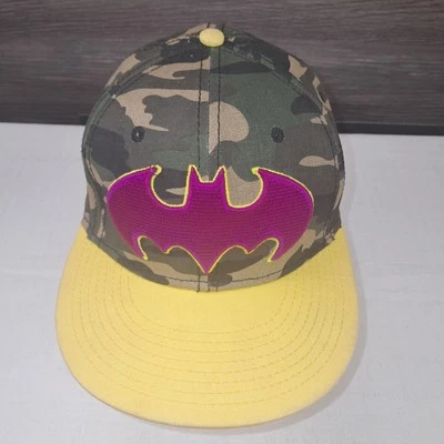 Бэтмен темная ночь шляпа фиолетовый желтый камуфляж резинке плоский козырек мяч крышка Sz L/XL - Изображение 1 из 4