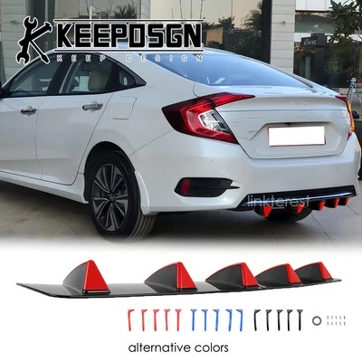 For Honda Civic SI LX EX Rear Bumper Diffuser Lip Splitter Shark Fins Body Kits - Image 1 of 4